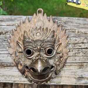 Vintage Brass Garuda Mask Wall Hanging Hindu Mythology Bird Deity Design Intrica